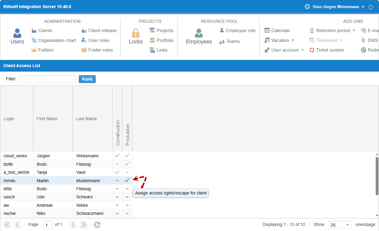 The user is missing client sharing for the client